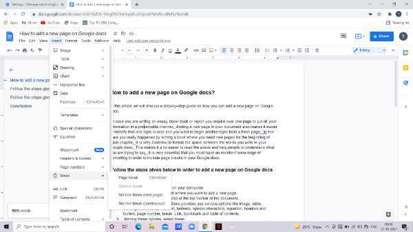 How To Add A New Page On Google Docs