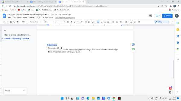 How To Create A Bookmark In Google Docs