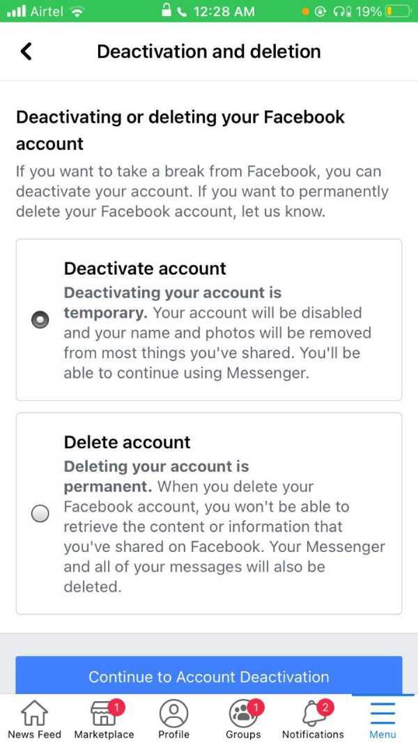 How To Deactivate Facebook Account In App