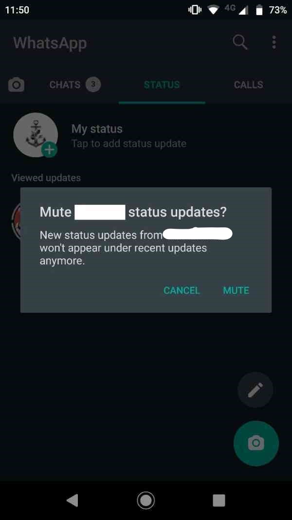 How to delete muted status in WhatsApp