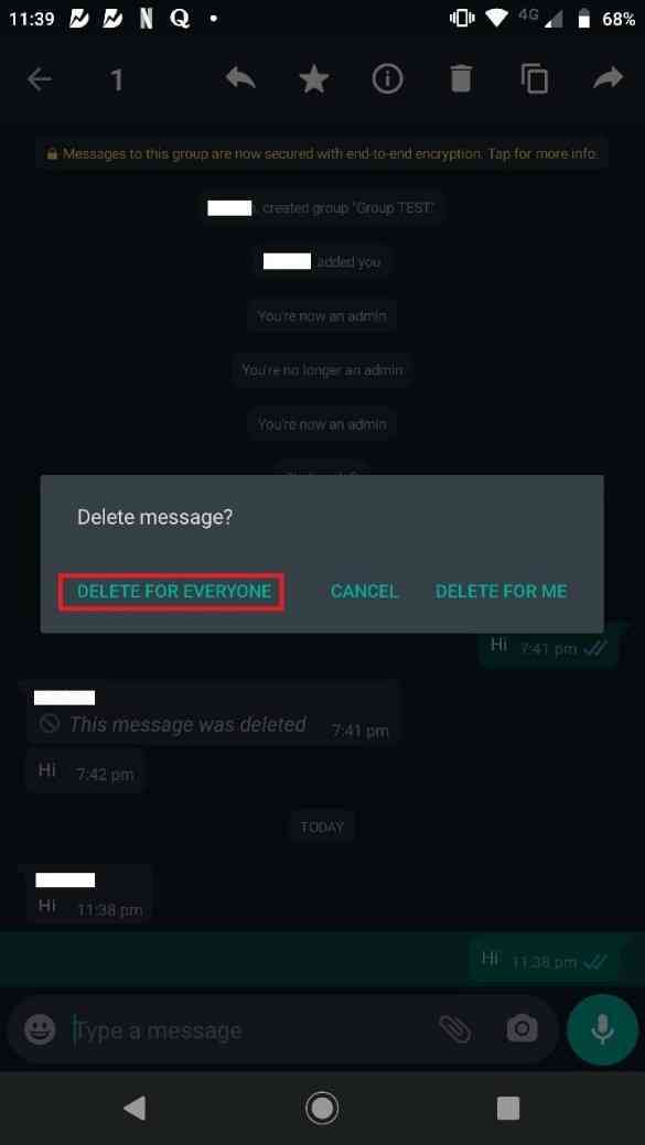 How to delete post in WhatsApp group by admin