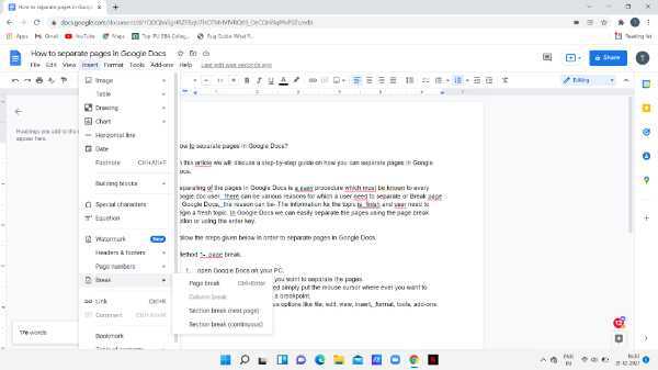 How To Separate Pages In Google Docs