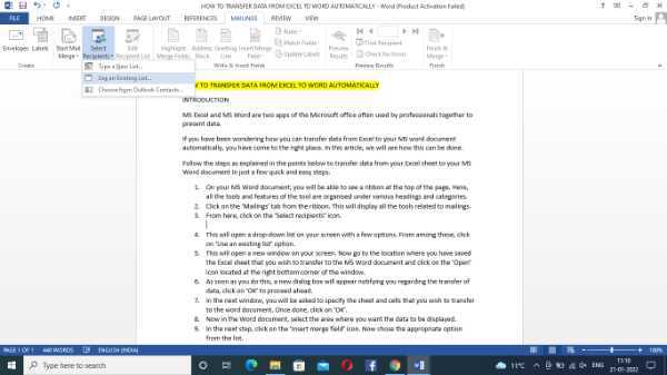  How To Transfer Data From Excel To Word Automatically 